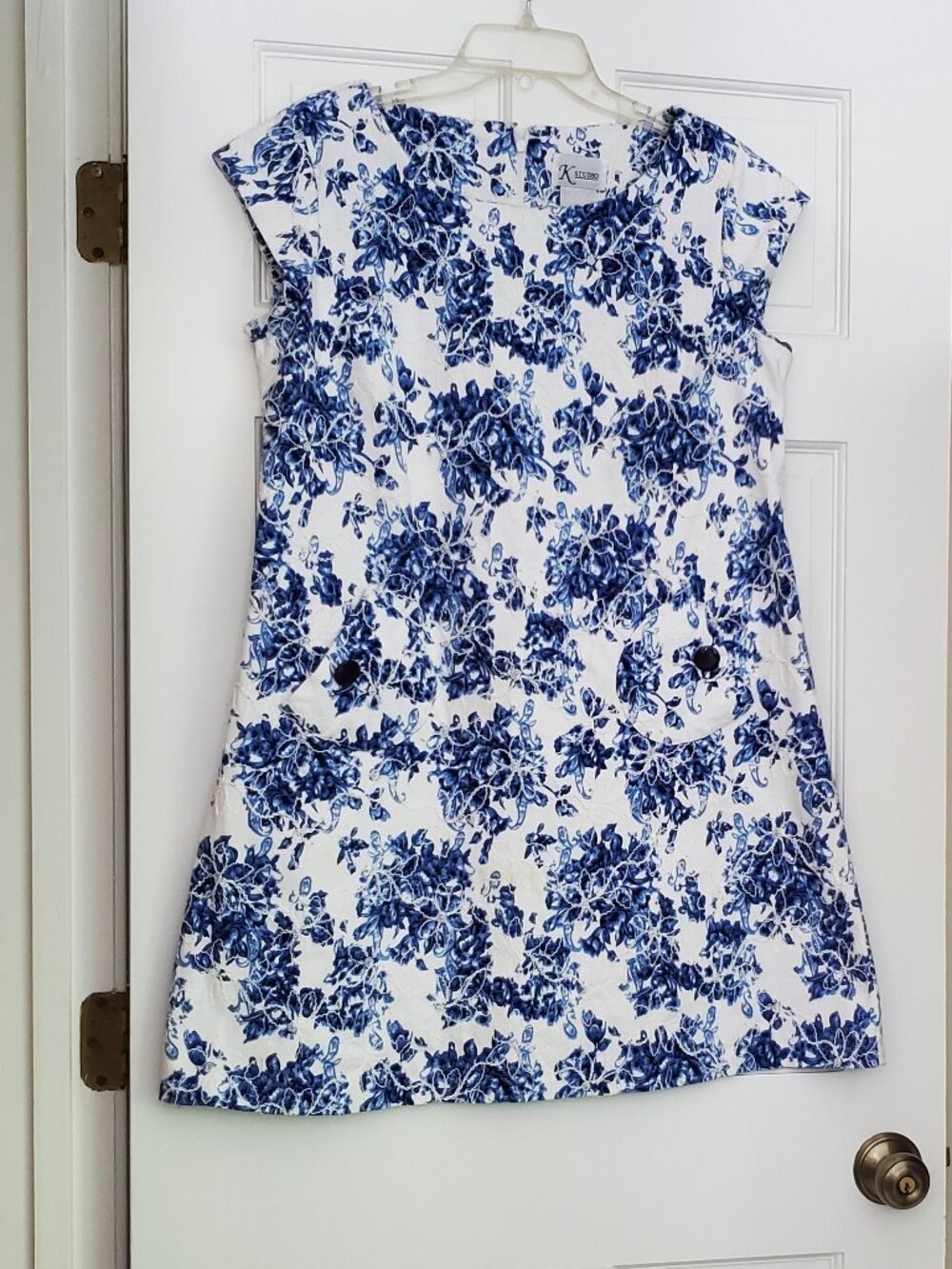 K Studio Blue Floral Cotton Blend Cap Sleeve Dress